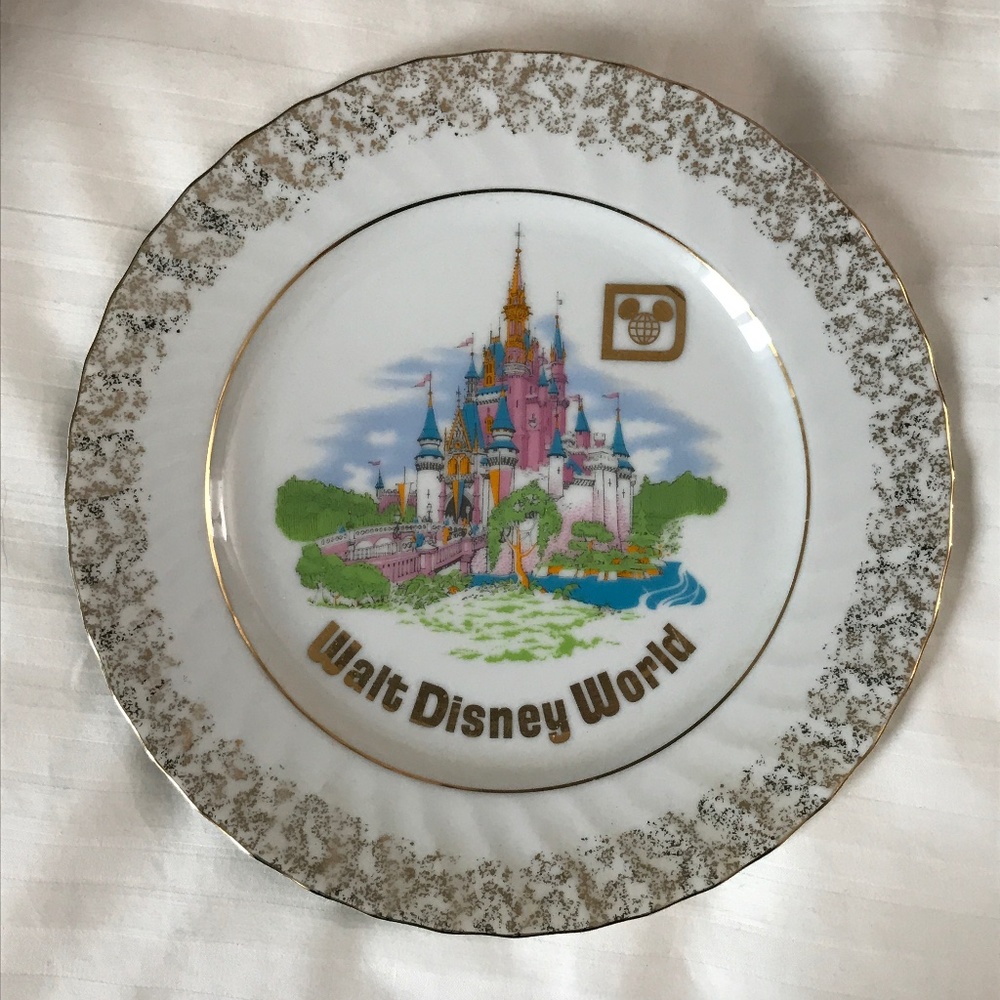 Walt Disney World Decorative Plate Gold Color Trim
